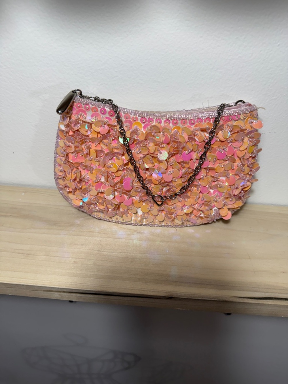 Sequin Accent Pink-Orange Evening Clutch